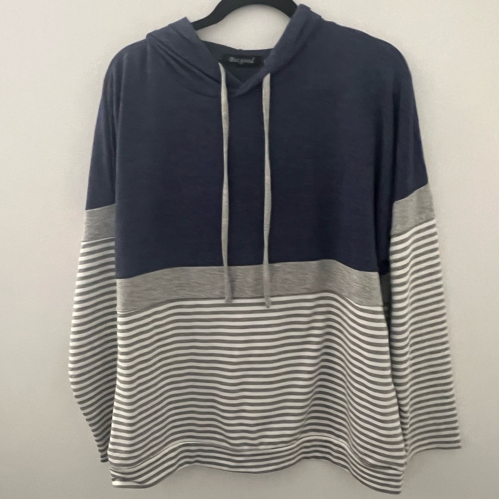 Long Gray Striped Hoodie